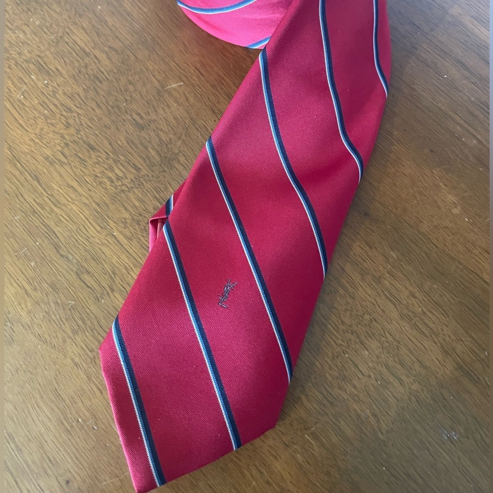 Yves Saint Laurent neckwear red blue white diagonal stripe tie men’s